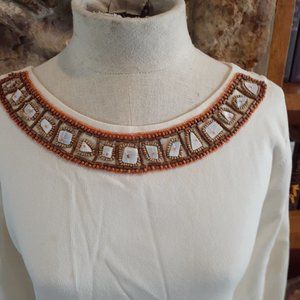Joseph A Beaded w/shells Cream Beige Top M